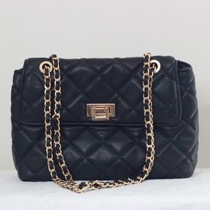 Forever 21 Black Classic Quilted Gold Chain Strap Handbag 11.5" x 8"